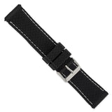 22mm Black Silicone White Stitch Silver-tone Buckle Watch Band