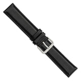 19mm Black Smooth Leather Silver-tone Buckle Watch Band