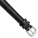 DeBeer 12mm Black Crocodile Grain Leather with Dark Stitching and Silver-tone Buckle 6.75 inch Watch Band