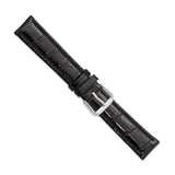 DeBeer 18mm Black Crocodile Grain Leather with Dark Stitching and Silver-tone Buckle 7.5 inch Watch Band