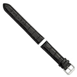 DeBeer 19mm Black Crocodile Grain Leather with Dark Stitching and Silver-tone Buckle 7.5 inch Watch Band