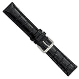 DeBeer 20mm Black Crocodile Grain Leather with Dark Stitching and Silver-tone Buckle 7.5 inch Watch Band