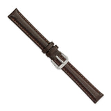 13mm Dark Brown Smooth Leather Silver-tone Buckle Watch Band