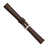 14mm Dark Brown Smooth Leather Silver-tone Buckle Watch Band
