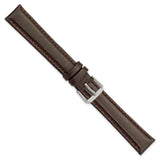 18mm Extra Long Dark Brown Smooth Leather Silver-tone Watch Band