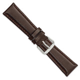 20mm Short Dark Brown Smooth Leather Slvr-tone Buckle Watch Band