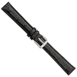14mm Black Ostrich Grain Leather Silver-tone Buckle Watch Band
