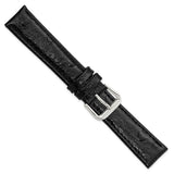 DeBeer 18mm Black Ostrich Grain Leather with Silver-tone Buckle 7.5 inch Watch Band