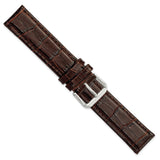 DeBeer 19mm Brown Crocodile Grain Leather with Dark Stitching and Silver-tone Buckle 7.5 inch Watch Band
