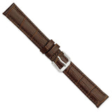 DeBeer 16mm Brown Matte Wild Alligator Grain Leather with Silver-tone Buckle 7.5 inch Watch Band
