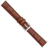 DeBeer 16mm Havana Brown Matte Wild Alligator Grain Leather with Silver-tone Buckle 6.75 inch Watch Band