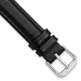 DeBeer 16mm Extra Long Black Smooth Leather with Silver-tone 9.5 inch Watch Band