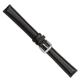 16mm Black Long Smooth Leather Silver-tone Buckle Watch Band