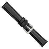 DeBeer 16mm Short Black Smooth Leather with Silver-tone Buckle 6.75 inch Watch Band