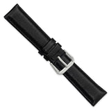 18mm Short Black Smooth Leather Silver-tone Buckle Watch Band