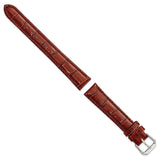 DeBeer 16mm Havana Crocodile Grain Leather with Dark Stitching and Silver-tone Buckle 7.5 inch Watch Band