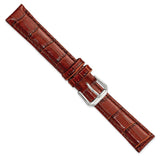 DeBeer 16mm Havana Crocodile Grain Leather with Dark Stitching and Silver-tone Buckle 7.5 inch Watch Band