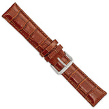 DeBeer 20mm Havana Crocodile Grain Leather with Dark Stitching and Silver-tone Buckle 7.5 inch Watch Band