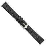 14mm Flat Black Lizard Grain Leather Silver-tone Buckle Watch Band