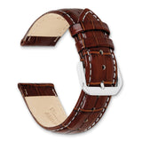 DeBeer 22mm Havana Crocodile Grain Chronograph Leather with White Stitching and Sliver-tone Buckle 7.5 inch Watch Band