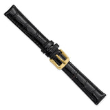 DeBeer 14mm Black Crocodile Grain Chronograph Leather with Gold-tone Buckle 6.75 inch Watch Band