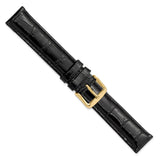 DeBeer 17mm Black Crocodile Grain Chronograph Leather with Gold-tone Buckle 7.5 inch Watch Band