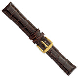 DeBeer 17mm Dark Brown Crocodile Grain Chronograph Leather with Gold-tone Buckle 7.5 inch Watch Band