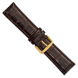 DeBeer 24mm Dark Brown Crocodile Grain Chronograph Leather with Gold-tone Buckle 7.5 inch Watch Band