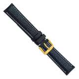 18mm Navy Sport Leather White Stitch Gold-tone Buckle Watch Band
