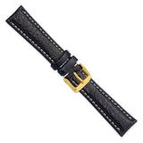 19mm Navy Sport Leather White Stitch Gold-tone Buckle Watch Band