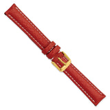 DeBeer 16mm Red Sport Leather with White Stitching and Gold-tone Buckle 7.5 inch Watch Band
