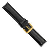 19mm Black Smooth Leather Chrono Gold-tone Buckle Watch Band