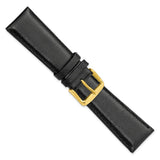 22mm Short Black Smooth Leather Chrono Gold-tone Buckle Watch Band