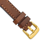 Gilden 20mm Brown Thick and Heavy Sport Calfskin Leather with Brown Stitching and Yellow IP-plated Stainless Steel Buckle 8.1 inch Watch Band