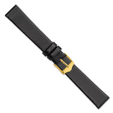 16mm Smooth Flat Black Leather Gold-tone Buckle Watch Band