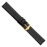 DeBeer 17mm Black Smooth Flat Leather with Gold-tone Buckle 7.5 inch Watch Band