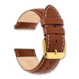 DeBeer 14mm Havana Sport Leather with White Stitching and Gold-tone Buckle 6.75 inch Watch Band