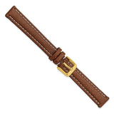DeBeer 14mm Havana Sport Leather with White Stitching and Gold-tone Buckle 6.75 inch Watch Band