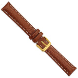 DeBeer 18mm Long Havana Sport Leather with White Stitching and Gold-tone Buckle 8.5 inch Watch Band