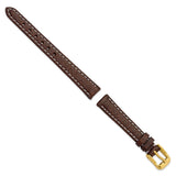 12mm Dark Brown Sport Leather White Stitch Gold-tone Buckle Watch Band