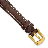 DeBeer 12mm Dark Brown Sport Leather with White Stitching and Gold-tone Buckle 6.75 inch Watch Band