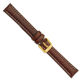16mm Dark Brown Sport Leather White Stitch Gold-tone Buckle Watch Band