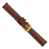 DeBeer 17mm Dark Brown Sport Leather with White Stitching and Gold-tone Buckle 7.5 inch Watch Band