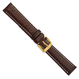 18mm Dark Brown Sport Leather White Stitch Gold-tone Buckle Watch Band