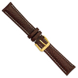 DeBeer 19mm Dark Brown Sport Leather with White Stitching and Gold-tone Buckle 7.5 inch Watch Band