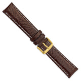 20mm Dark Brown Sport Leather White Stitch Gold-tone Buckle Watch Band