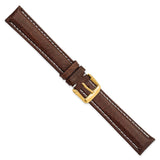 18mm Long Dark Brown Leather White Stitch Gold-tone Buckle Watch Band