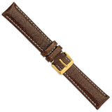 20mm Long Dark Brown Leather White Stitch Gold-tone Buckle Watch Band