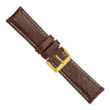 22mm Short Dark Brown Leather White Stitch Gold-tone Buckle Watch Band