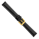 16mm Black Sport Leather White Stitch Gold-tone Buckle Watch Band